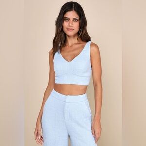 NWT Lulu’s Light Blue Tweed Cropped Blue Tank Top